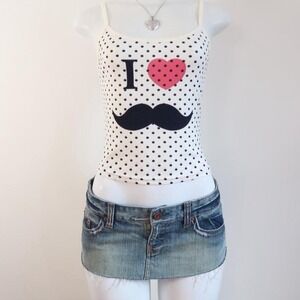 y2k baby tee polka dot mustache cami white graphic